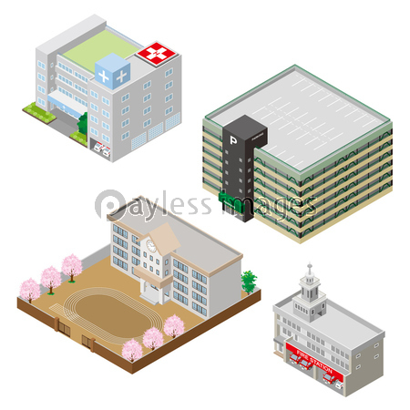 様々な建物 立体図 ストックフォトの定額制ペイレスイメージズ
