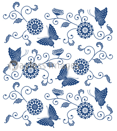 蝶々と花の和風模様イラスト ストックフォトの定額制ペイレスイメージズ