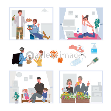 ステイホームのイラスト 自宅時間 家 リラックス ストックフォトの定額制ペイレスイメージズ